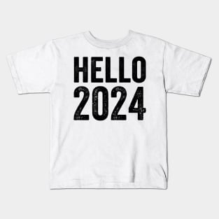 Hello 2024 - Text Style Black Font Kids T-Shirt